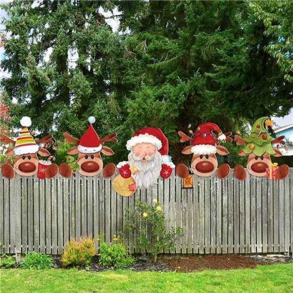 5 Piece Christmas Fence Peeker Decoration Peeking Garden Yard Decorations - Picture 1 of 7
